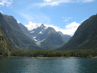 Snow capped Mountain view in Milford Sound