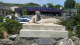 The boy and the dolphin outside the pub at Rawene